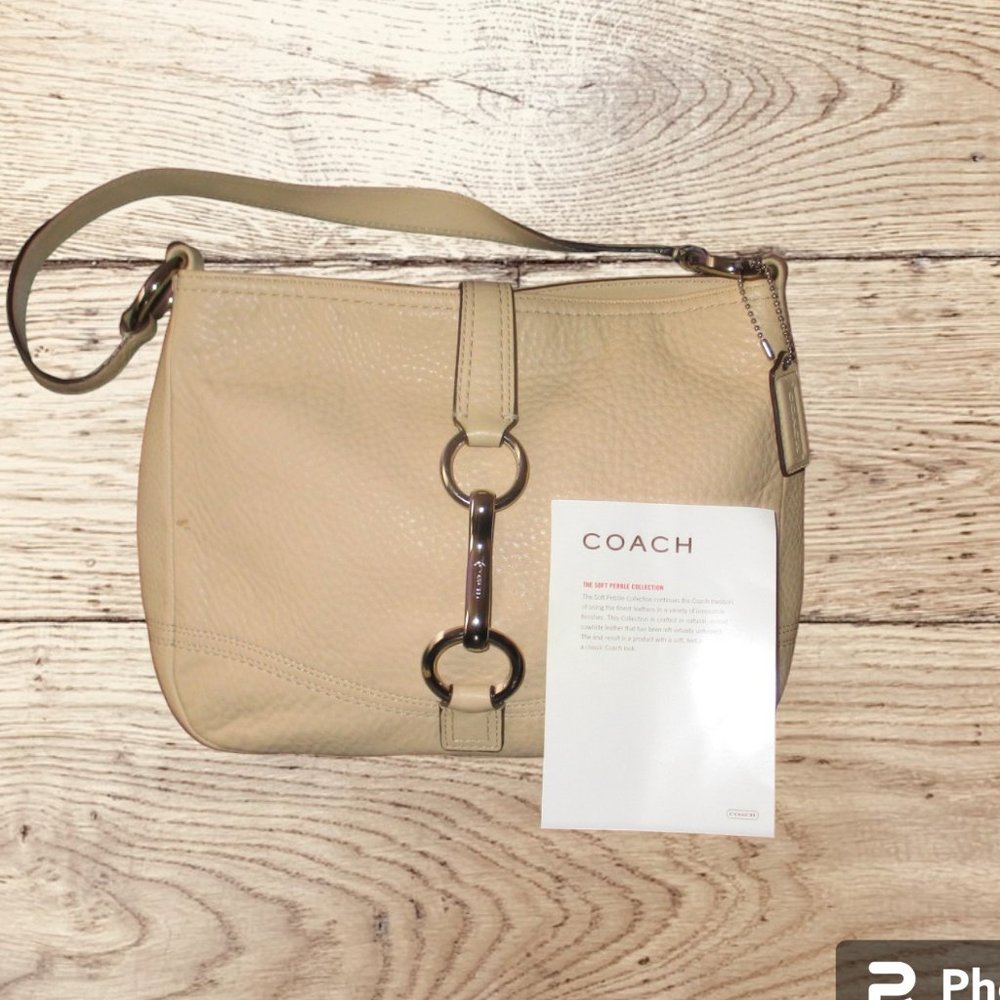 Coach Beige Pebbled Leather Handbag